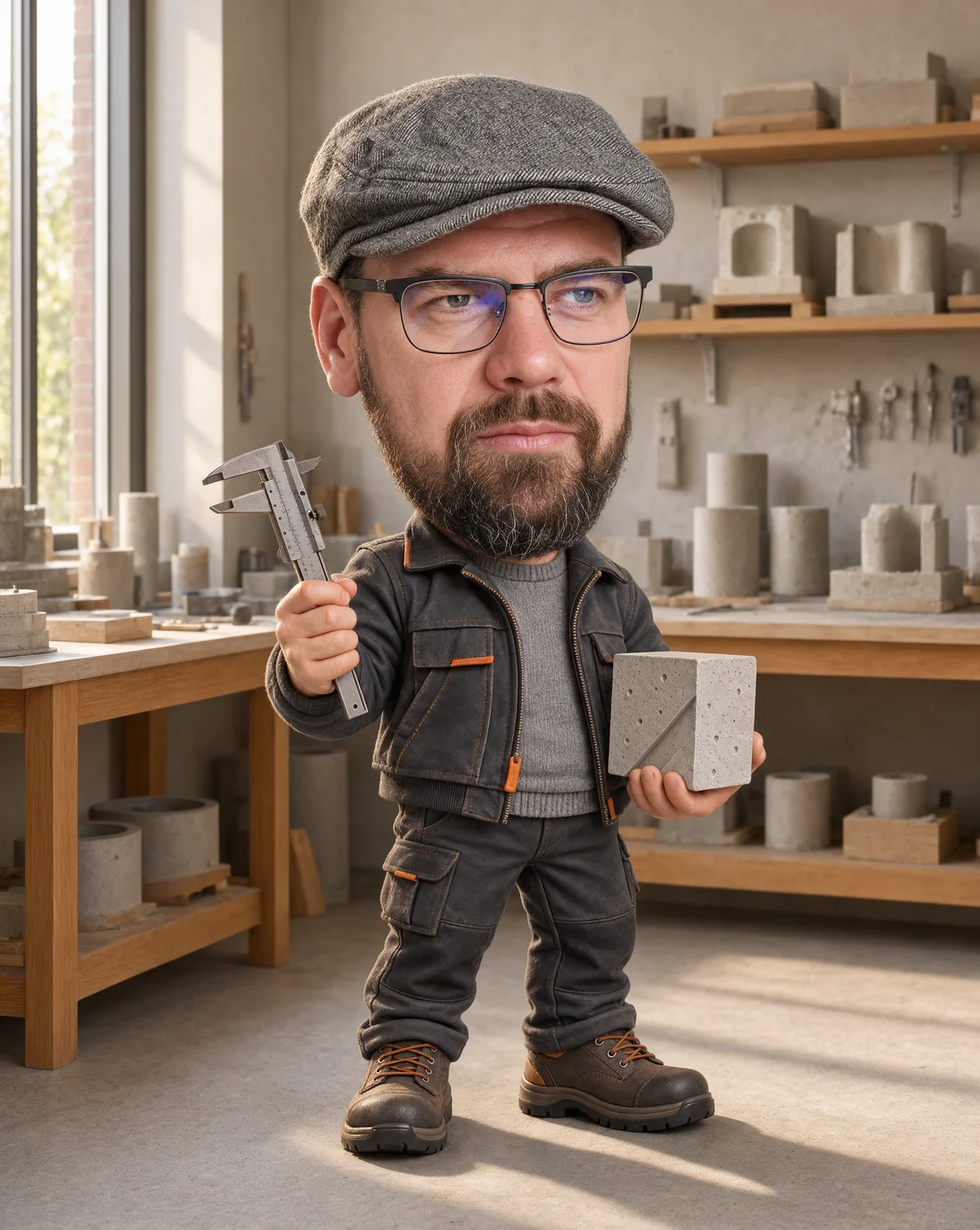 Spiribandi — bobblehead karakter tolómérővel és betonmintával